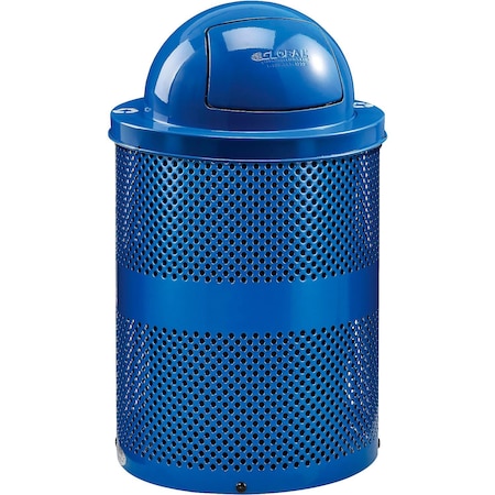 Global Industrial Outdoor Perforated Steel Recycling Can w/Dome Lid, 36 Gallon, Blue 261963BL